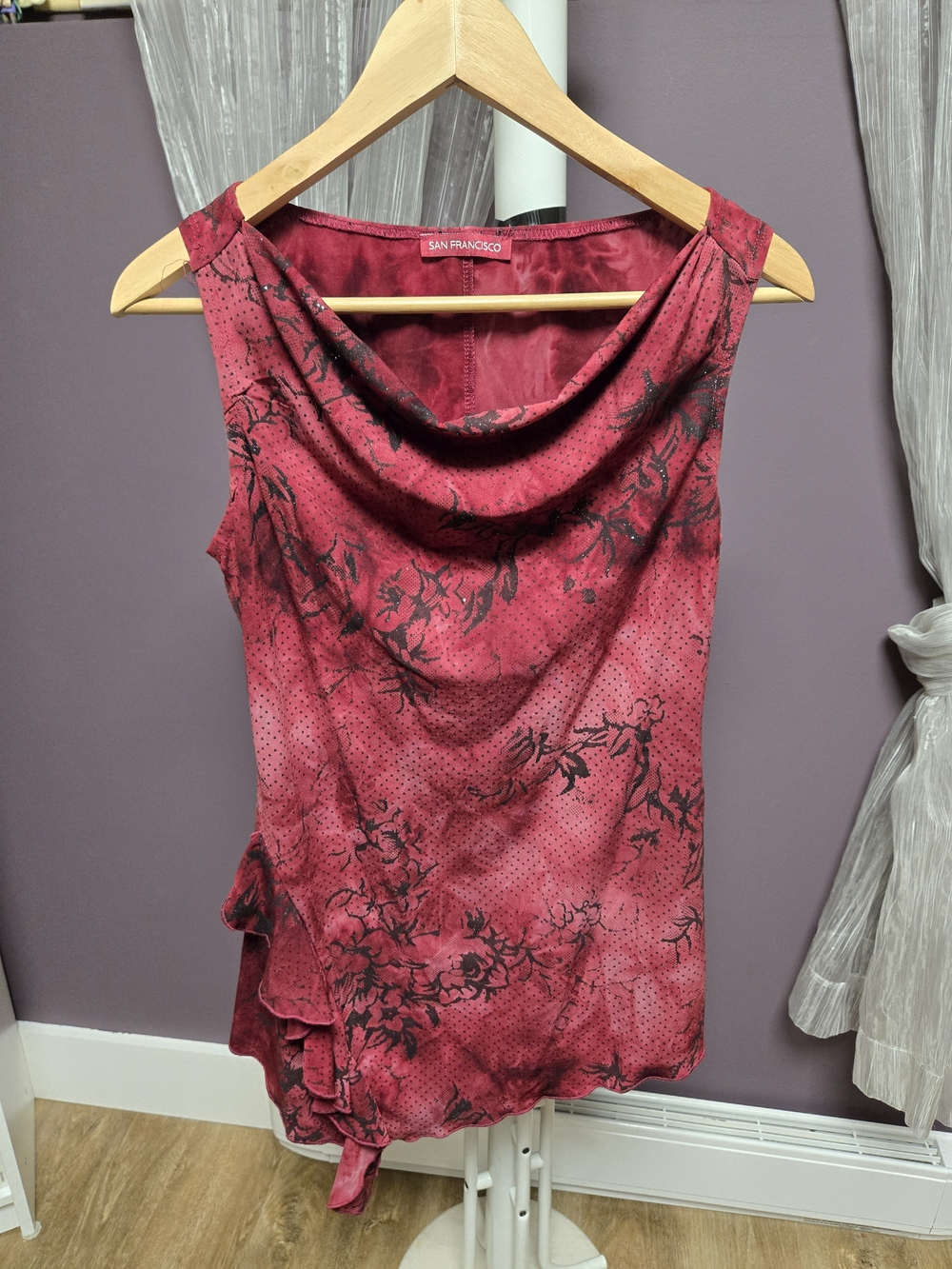 I.N. San Francisco Burgundy Floral Cowl Neck Camisole Top